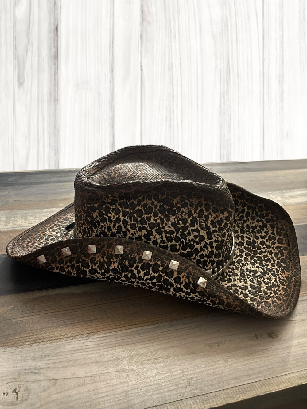 Kenny K. Studded Leopard Print Western Cowboy Hat – Size M